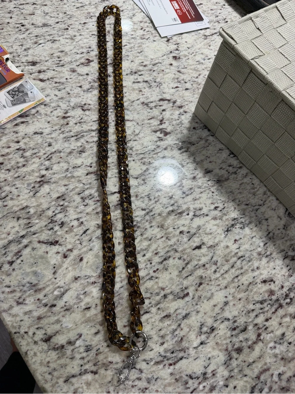 Kaplan Tortoiseshell-Link Acrylic Necklace with Silver Clasp